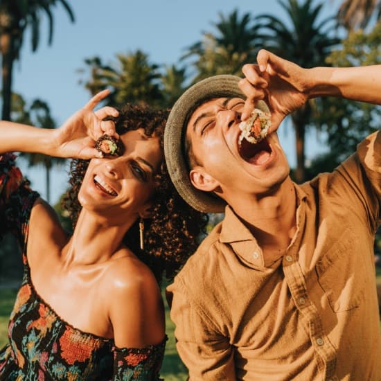 Couple enjoying sushi slider banner