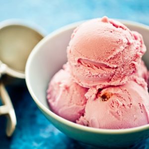 Strawberry ice cream scoops