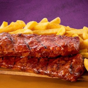 Steers ribs and chips with purple background