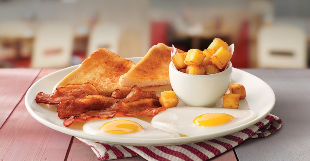 Wimpy Breakfast with toast, bacon, eggs and chips
