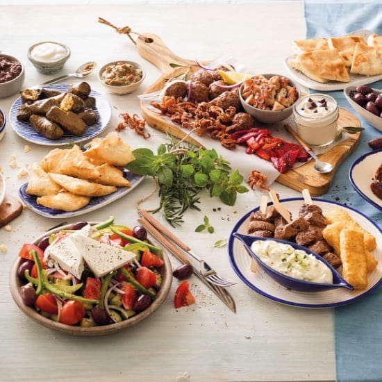 Variety of food displayed square banner